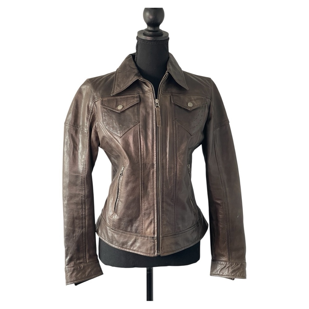 Vera Pelle Brown Leather Jacket Fitted Zip-Front